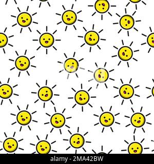 Un motivo senza cuciture che sorride il sole su sfondo bianco Illustrazione Vettoriale