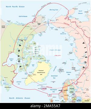 Mappa vettoriale della regione artica e polare Foto Stock
