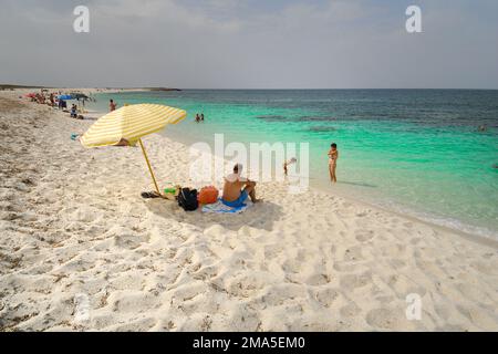 Spiaggia Isa Arutas, Penisola del Sinis, Oristano, Sardegna, paesaggi mare Foto Stock