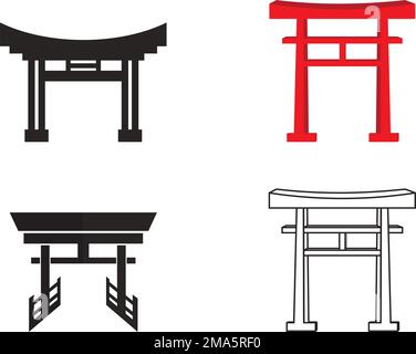 Torii Gate Icon,Symbol of Japanese Civilization, modello di disegno di illustrazione vettoriale Illustrazione Vettoriale