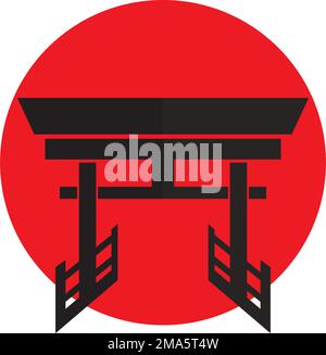 Torii Gate Icon,Symbol of Japanese Civilization, modello di disegno di illustrazione vettoriale Illustrazione Vettoriale