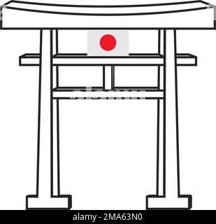 Torii Gate Icon,Symbol of Japanese Civilization, modello di disegno di illustrazione vettoriale Illustrazione Vettoriale