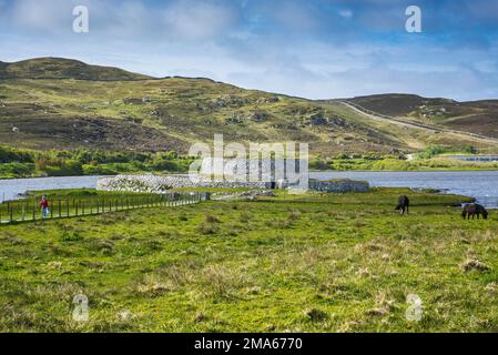 Clickimin Broch, rovine di una torre rotonda fortificata, 7th & 6th c. ad Lerwick, Shetland Islands, Scozia, Regno Unito Foto Stock