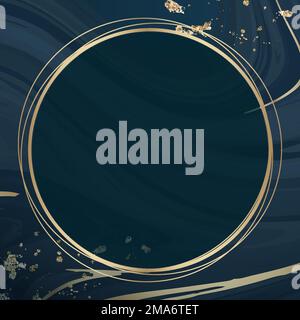 Cornice rotonda in oro su vettore di sfondo blu a motivi di fluido Illustrazione Vettoriale