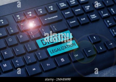 Visualizzazione dei segnali legalizzazione digitale. Parola per accompagnata da tecnologia o da pratica istruttiva Foto Stock