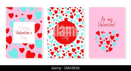 Set di 3 tessere di San Valentino. Stampe alla moda in rosa Illustrazione Vettoriale