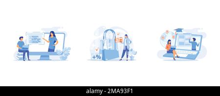 Corsi online abstract concept , Consumer motivation abstract concept, Global online Education abstract concept, set flat vector Modern Illustration Illustrazione Vettoriale