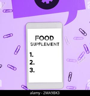 Ispirazione che mostra il segno Food Supplement. Idea di business Condizioni e pratiche che preservano la qualità del cibo Foto Stock