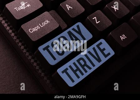 Segno che mostra THRIVE. Concetto di Internet pensare positivamente continuare a prosperare e fiorire il tempo di fiorire Foto Stock