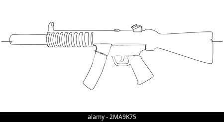 Una linea continua di pistola a macchina. Concetto di vettore di illustrazione a linea sottile. Disegno di contorno idee creative. Illustrazione Vettoriale