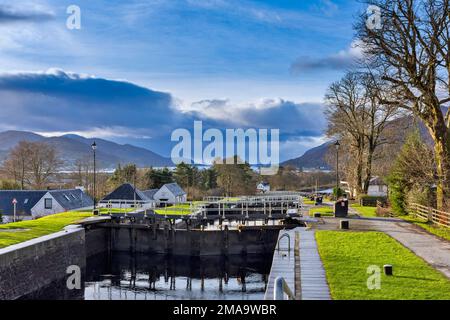 Fort William Scotland Banavie Neptunes Scala in una mattina di gennaio Foto Stock