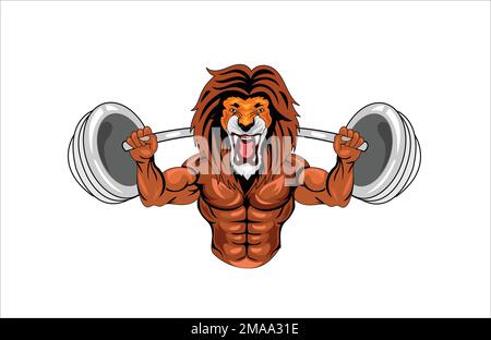 Illustrazione vettoriale di mascotte di bodybuilding del leone Illustrazione Vettoriale