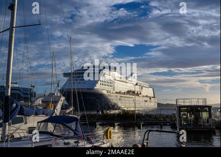 Il traghetto 'Magic Color' della linea colore Cruises che parte dal terminal di Hjortnes alla partenza da Oslo, Norvegia. Foto Stock