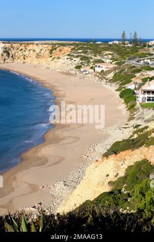 Spiaggia di Mareta, Sagres, Vila do Bispo, quartiere Faro, Algarve, Portogallo Foto Stock