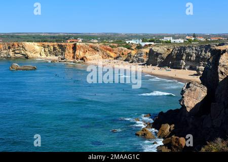 Spiaggia di Mareta, Sagres, Vila do Bispo, quartiere Faro, Algarve, Portogallo Foto Stock