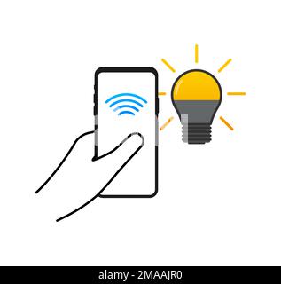 Lampadina. Icona Smart Light. Tecnologia di comunicazione wireless. Illustrazione del vettore. Illustrazione Vettoriale