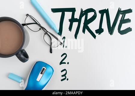 La scrittura che mostra il testo prospera. Concetto di Internet pensare positivamente continuare a prosperare e fiorire il tempo di fiorire Foto Stock