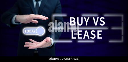 Visualizzazione concettuale Acquista vs Lease. L'idea di affari possiede qualcosa contro gli svantaggi di vantaggi di prestito di IT Foto Stock