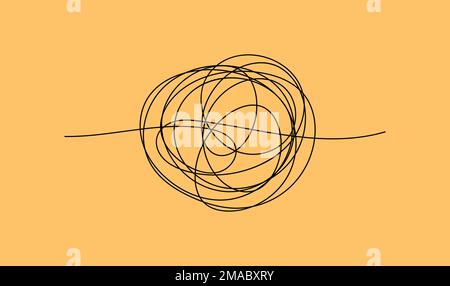 Scarabocchiare la linea del caos. Labirinto casuale astratto in stile doodle. Disegno a mano della chiave con innesto. Illustrazione con isolamento vettoriale Illustrazione Vettoriale