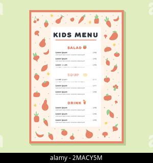 Menu pasto per bambini. Verdura e frutta sane. Menu Vector design per bambini. Illustrazione Vettoriale