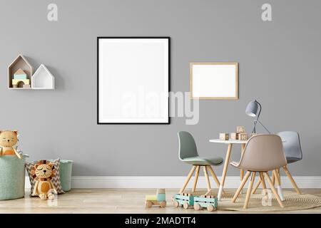 mockup dalla stanza interna del bambino con lo sfondo colorato Foto Stock