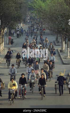 Cina, Canton, ciclisti, piste ciclabili. Foto Stock