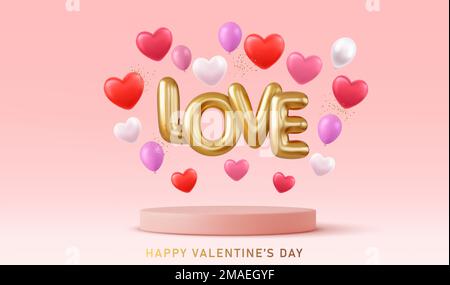 3D buon Natale di San Valentino banner. Illustrazione Vettoriale