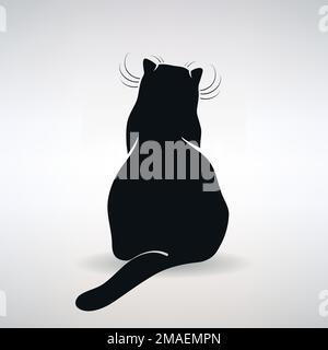 silhouette stilizzata di una vista posteriore di un gatto seduto su sfondo bianco Illustrazione Vettoriale
