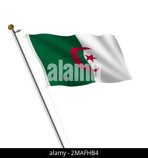 Algerine flagpole 3D illustrazione su bianco con percorso di ritaglio Foto Stock
