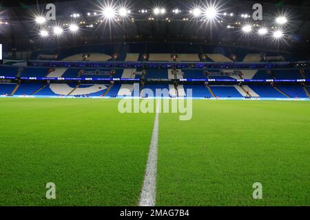 Manchester, Regno Unito. 19th Jan, 2023. Interiorl vista dello Stadio Etihad davanti alla partita della Premier League Manchester City vs Tottenham Hotspur all'Etihad Stadium, Manchester, Regno Unito, 19th gennaio 2023 (Foto di Conor Molloy/News Images) a Manchester, Regno Unito il 1/19/2023. (Foto di Conor Molloy/News Images/Sipa USA) Credit: Sipa USA/Alamy Live News Foto Stock