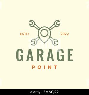 garage automotive punto mappa posizione chiave strumenti hipster logo disegno vettore icona modello di illustrazione Illustrazione Vettoriale