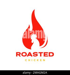 arrosto grill fuoco fiamma pollo arrosto gallo pollame cibo cucina logo disegno vettore icona modello illustrazione Illustrazione Vettoriale