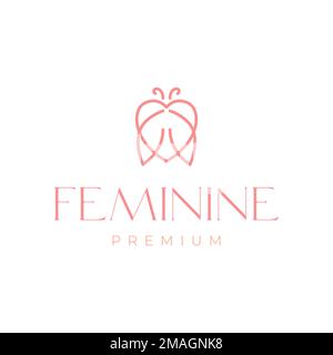 femminile amore cuore insetto ala linea minima logo disegno vettoriale icona modello di illustrazione Illustrazione Vettoriale