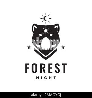 foresta animale notturno caccia cibo selvaggio cinghiale testa mezzaluna logo disegno icona modello di illustrazione Illustrazione Vettoriale