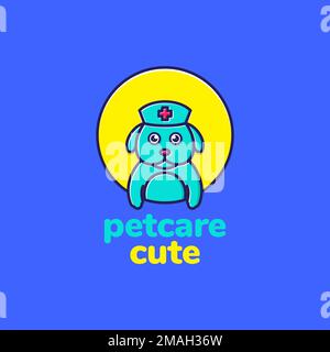 animale salute trattamento medico cane amico carino cerchio geometrico colorato logo disegno icona modello illustrazione Illustrazione Vettoriale