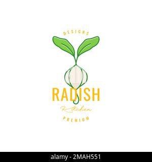 radish cibo radice vegetale hippster colorato logo disegno vettore icona modello di illustrazione Illustrazione Vettoriale