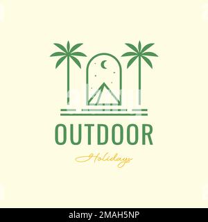 esterno deserto montagna palma palme cocco alberi notte vacanze logo disegno vettore icona modello di illustrazione Illustrazione Vettoriale