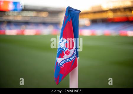 LONDRA, INGHILTERRA - GENNAIO 18: Un dettaglio della bandiera d'angolo durante la partita della Premier League tra il Crystal Palace e il Manchester United a Selhurst Park o Foto Stock