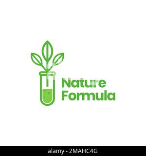 laboratorio laboratorio vetro con pianta crescere verde formula natura logo disegno vettoriale icona modello di illustrazione Illustrazione Vettoriale