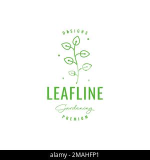 foglie crescita giardinaggio piante viti verde minimo logo disegno vettore icona modello di illustrazione Illustrazione Vettoriale