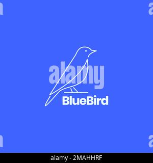 animale arroccato blu uccello semplice linea logo disegno vettore icona modello di illustrazione Illustrazione Vettoriale