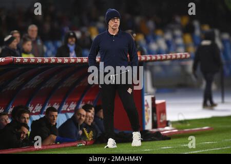 Napoli, Italia. 17 Jan, 2023. Davide Ballardini Capo allenatore della US Cremonese durante la partita della Coppa Italia tra SSC Napoli e US Cremonese allo Stadio Foto Stock
