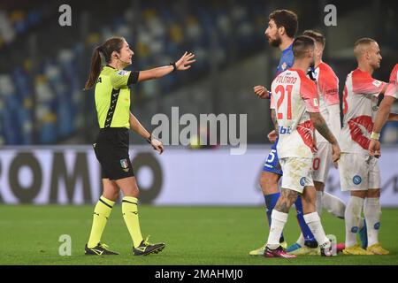 Napoli, Italia. 18 Jan, 2023. Maria Sole Ferrieri Caputi arbitro durante la partita della Coppa Italia tra SSC Napoli e i Cremonesi americani allo Stadio Diego arma Foto Stock