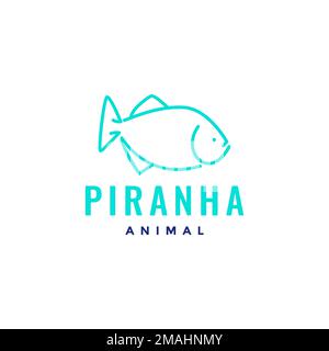 beach fish piranha animale creatura acqua lago fiume pericolo minimo logo disegno vettore icona modello di illustrazione Illustrazione Vettoriale