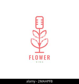 talking flowers pianta giardino microfono podcast minimal logo disegno vettoriale icona modello di illustrazione Illustrazione Vettoriale