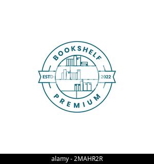 scaffale del libro lettura pulita educazione smart vintage badge logo disegno vettoriale icona modello di illustrazione Illustrazione Vettoriale