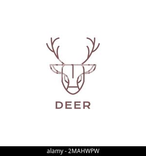 testa di cervo lunga corno foresta savanna linea geometrica minimo logo disegno vettore icona modello di illustrazione Illustrazione Vettoriale