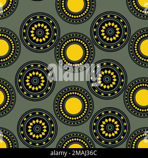 Pattern senza giunture con ornamento geometrico aborigeno. Etnico tribale sfondo di colore arrotondato. Afican, australian motyph. Pittura a punti. Vettore Illustrazione Vettoriale