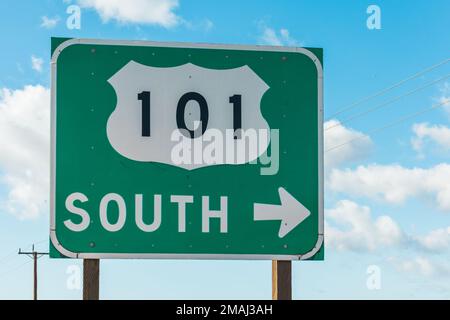 Cartello d'ingresso della superstrada, US 101 direzione sud, California Foto Stock