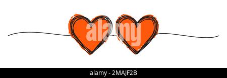 Banner con due cuori groppati disegnati a mano Illustrazione Vettoriale